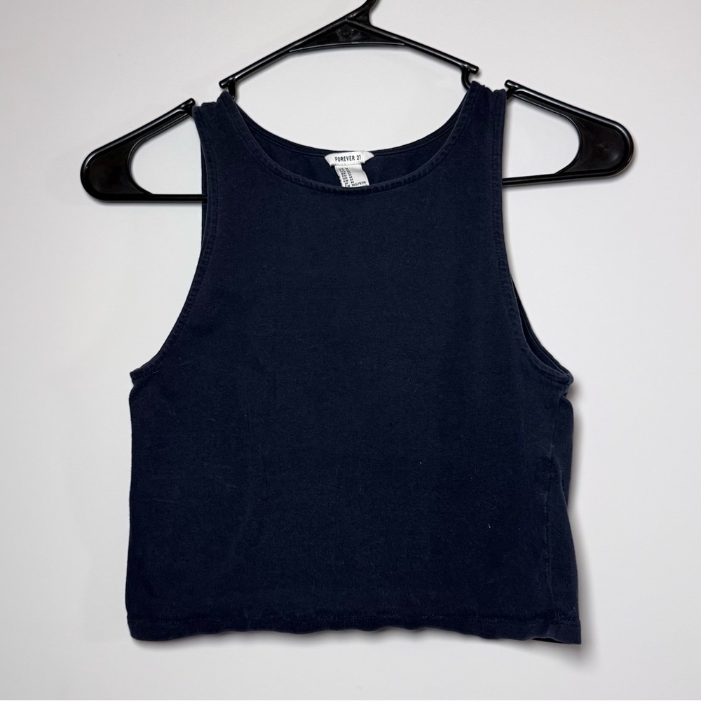 Navy Blue Sleeveless Crop Top